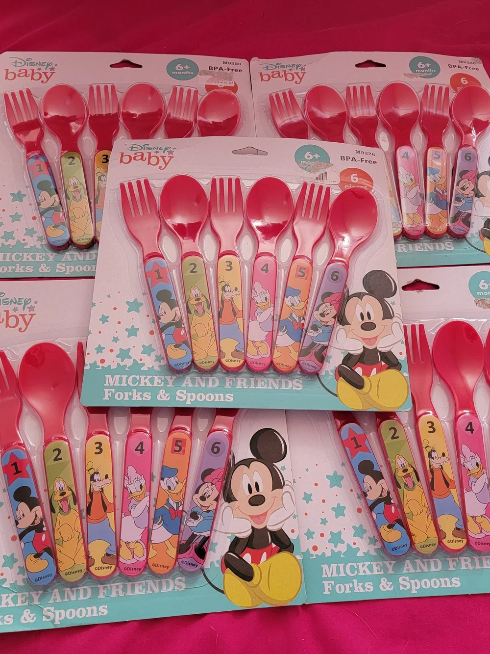 5 Packs Of Disney Baby Mickey & Friends Pink Fork and Spoon Set - 6 Pack